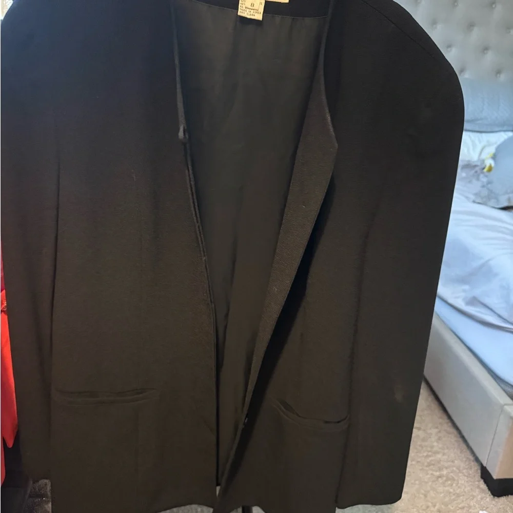 Vintage Christian Dior Black Collarless Blazer Jacket Size 8 Gold Button Quiet L